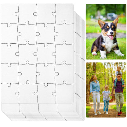 12 Sets Blank White Jigsaw Puzzles,Sublimation Puzzle Craft,White DIY Custom Puzzle for Heat Press Thermal Transfer Puzzle Craft(A5-20 Style)