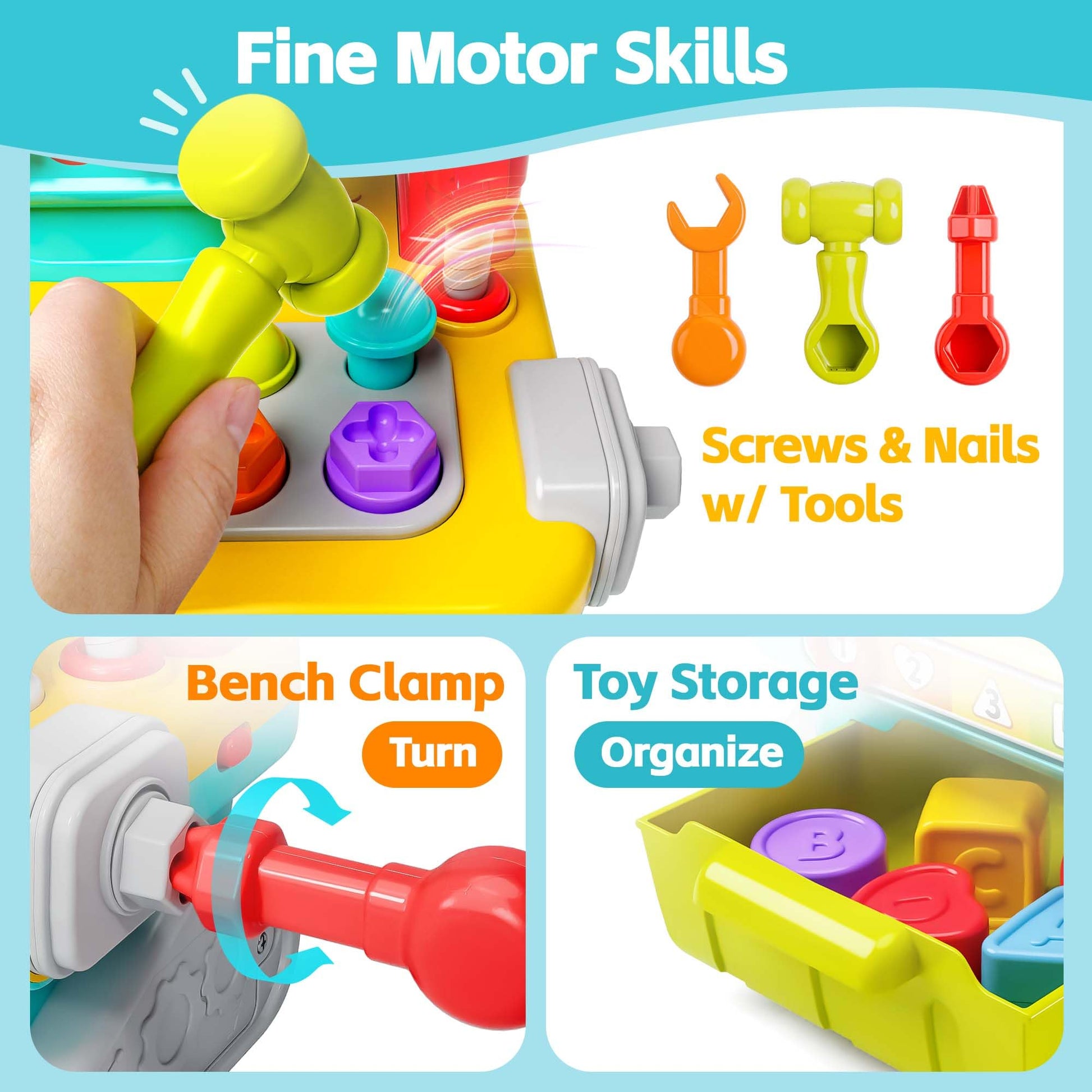 iPlay, iLearn Toddler Musical Workbench Toys for One Year Old Boys, Baby Pretend Play Tool Set, Infant Shape Sorter Activities, Kids Pounding Game