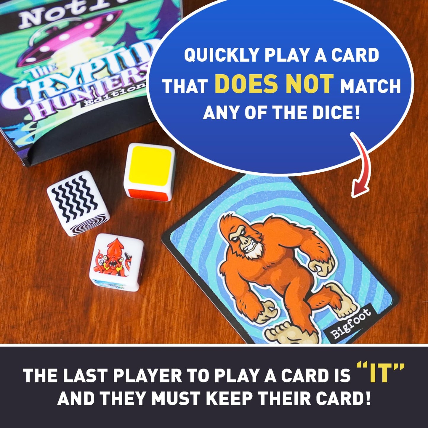 Not It! Cryptid Hunters - Fast-Paced Dice & Card Game for Kids & Families | Bigfoot, Mothman & Alien-Themed Matching Game | Ages 6+ | 2-6 Players |