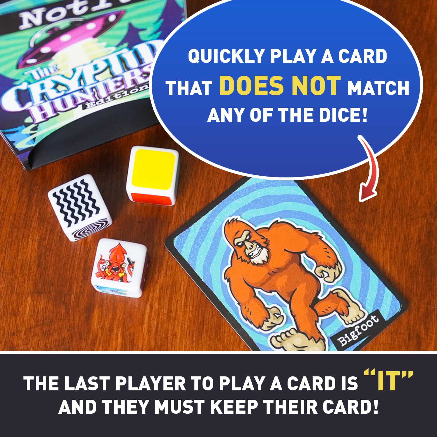 Not It! Cryptid Hunters - Fast-Paced Dice & Card Game for Kids & Families | Bigfoot, Mothman & Alien-Themed Matching Game | Ages 6+ | 2-6 Players |