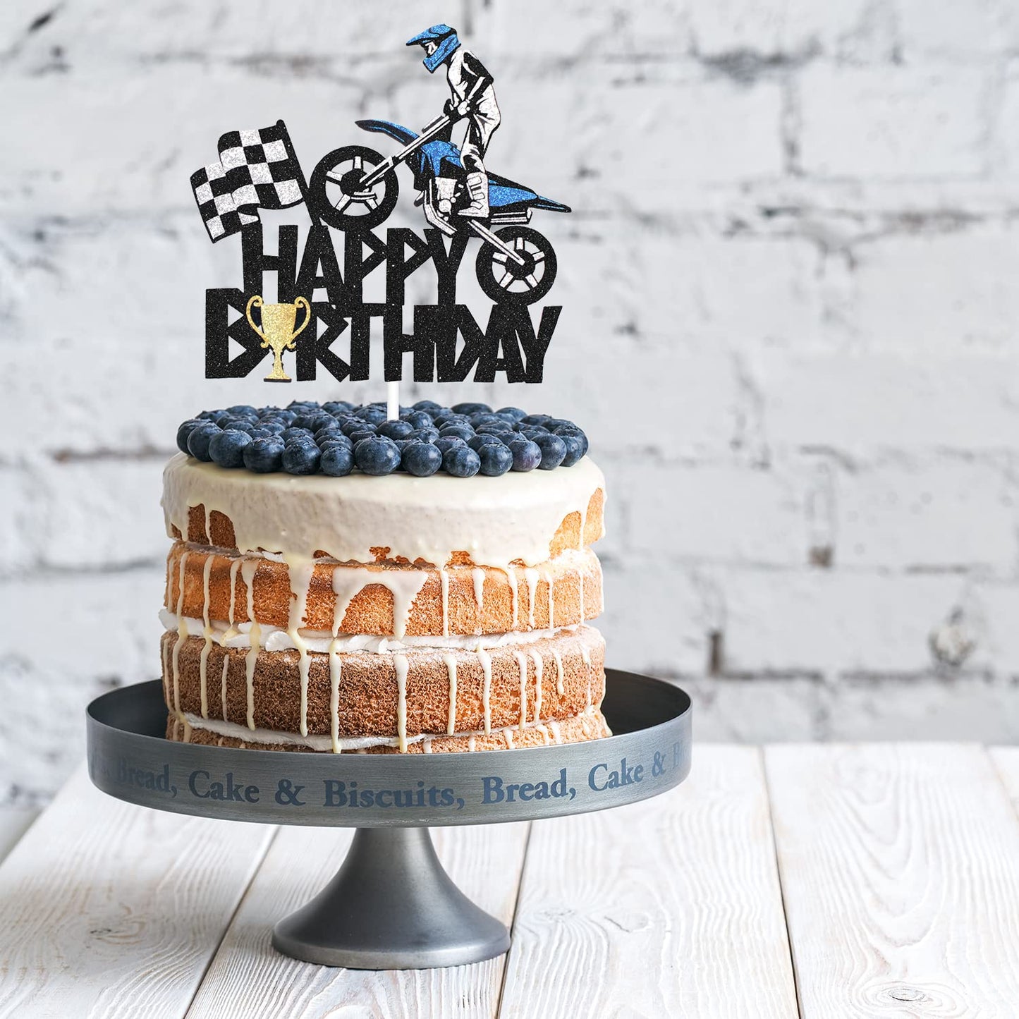 Motorcycle Happy Birthday Cake Topper - Extreme Sports Racing Birthday Party Glitter Autocycle Player Cake Topper - Sport Man Boy Motocross Racing