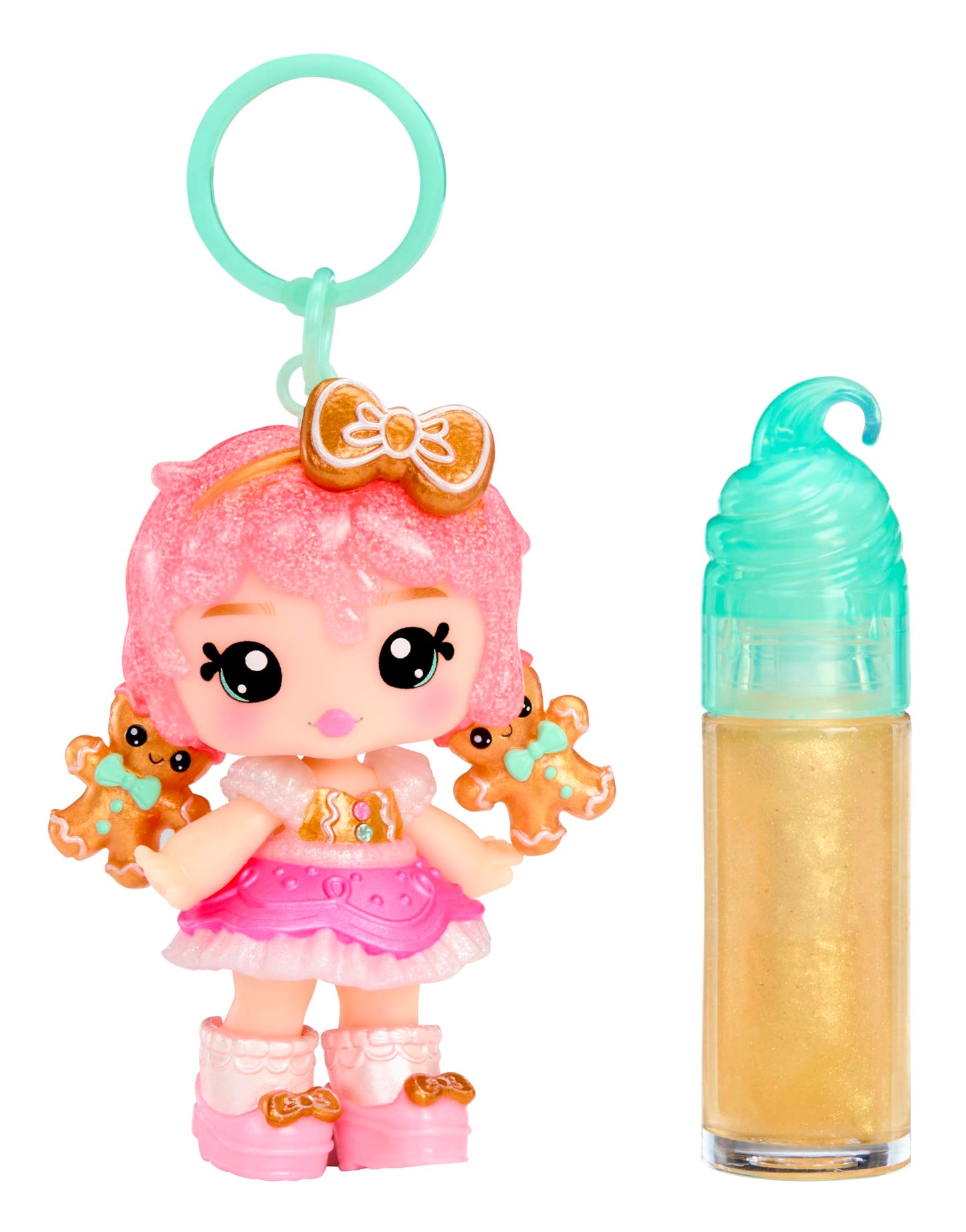 Yummiland x Holiday Lip Gloss Doll - Gigi Gingerbread Includes DIY Lip Gloss + Keychain, Cosmetic Play, Seasonal Holiday Collectible, Gift, Ages 4+
