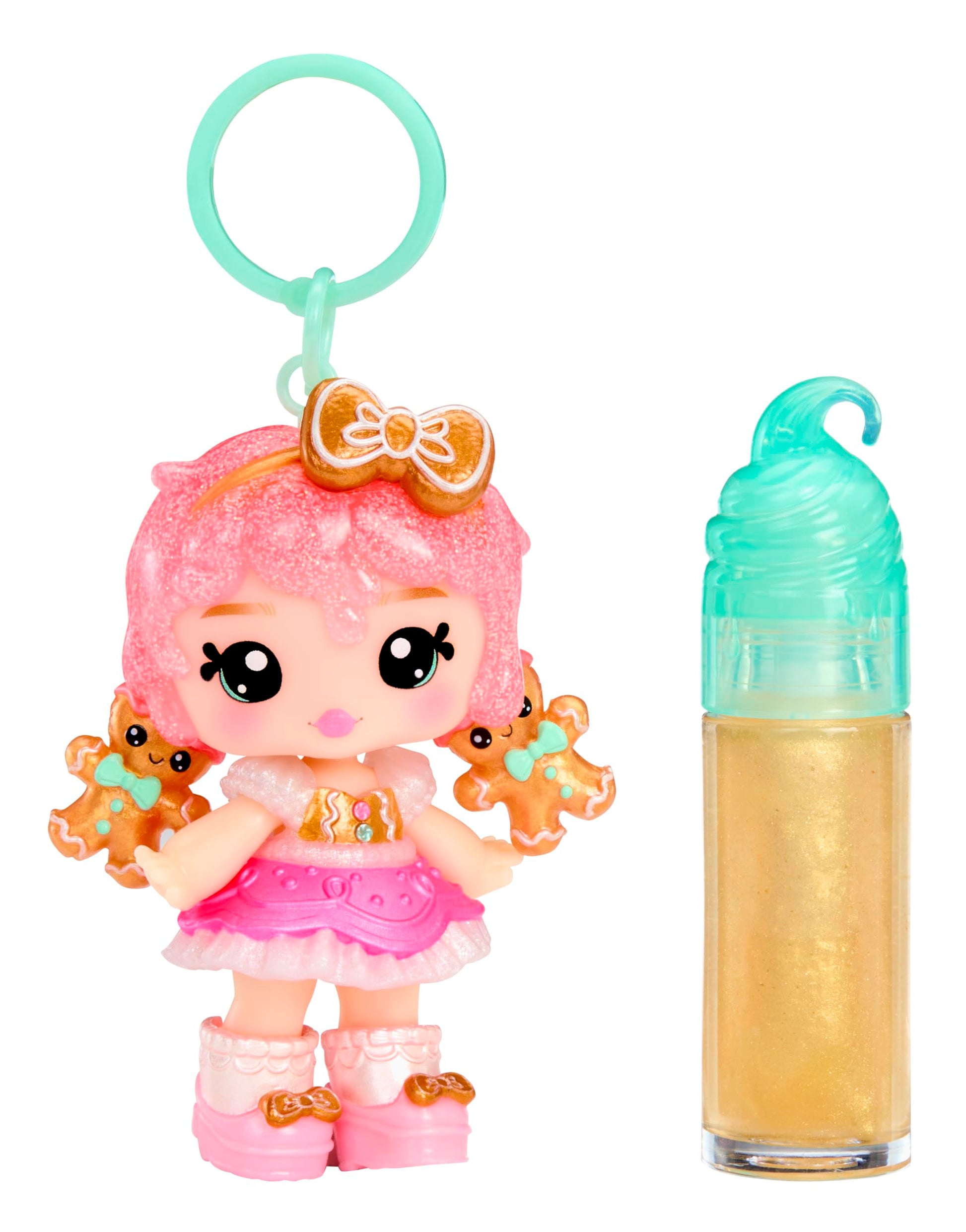 Yummiland x Holiday Lip Gloss Doll - Gigi Gingerbread Includes DIY Lip Gloss + Keychain, Cosmetic Play, Seasonal Holiday Collectible, Gift, Ages 4+