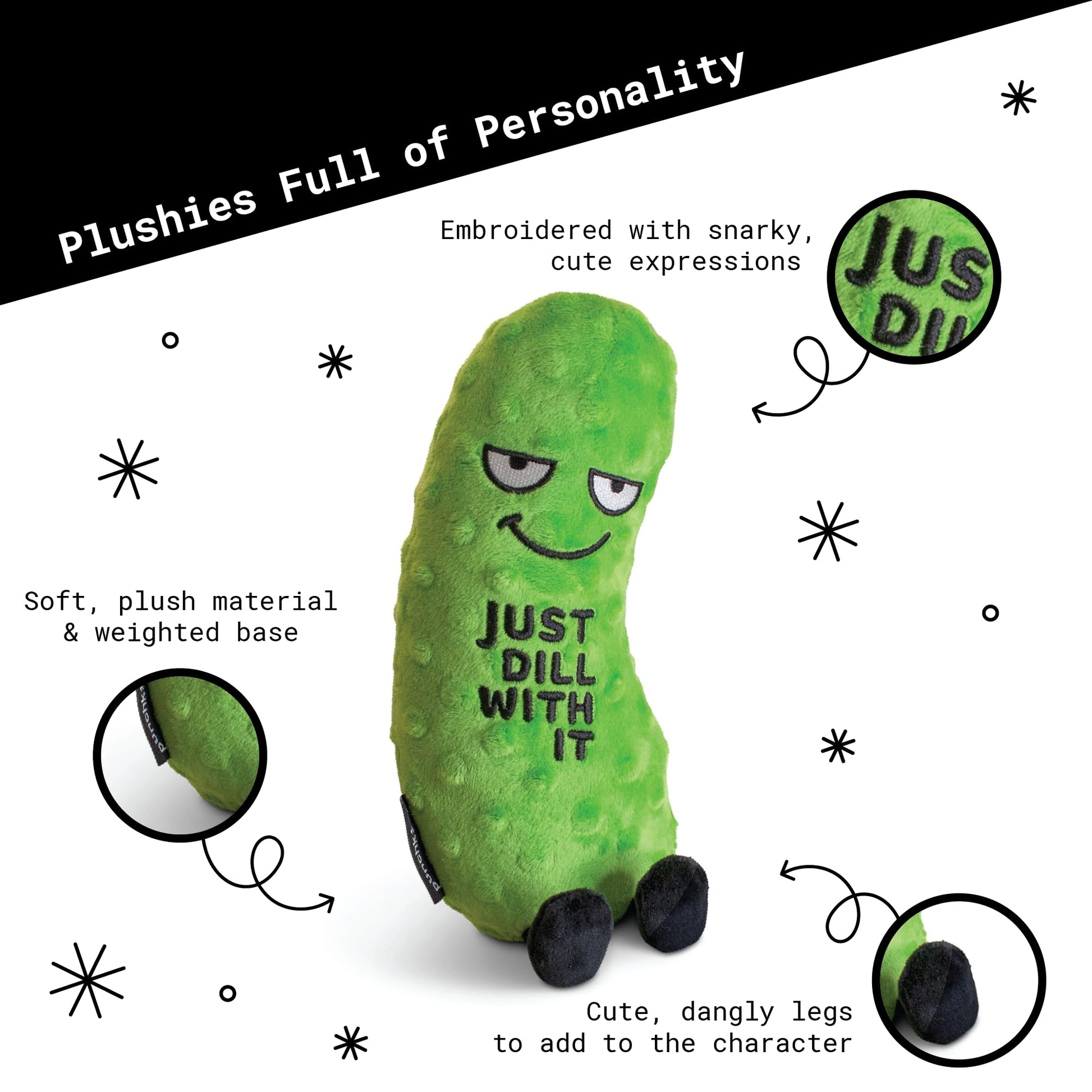 Punchkins Pickle Plushie - Just Dill with It Sassy Pickle Plush, Gift for Pickle Lovers, Food Plush Toy for Gifting