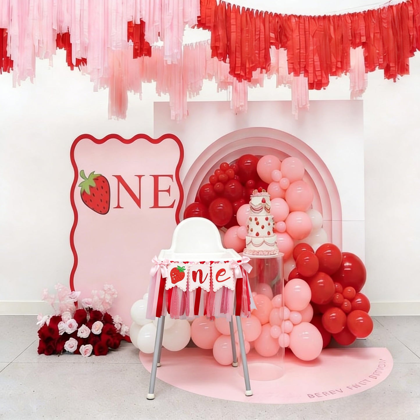 Strawberry Highchair Banner 1st Birthday