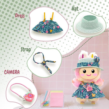 Cute 17cm Doll Clothes Set 4Pcs Kawaii Dresses with Free Hat, Camera, Silk Scarf, and Pendant Accessories?NO Doll?