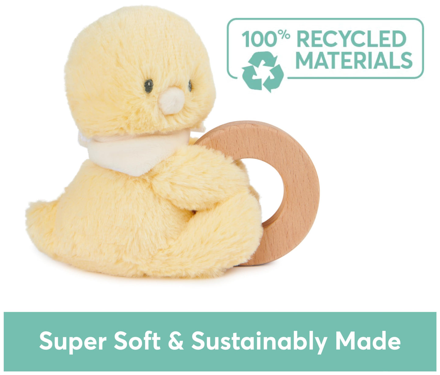 GUND Baby Sustainable Duckling Ring Rattle, Stuffed Animal Plush Made from 100% Recycled Plush Materials, Wooden Rattle for Babies and Newborns,