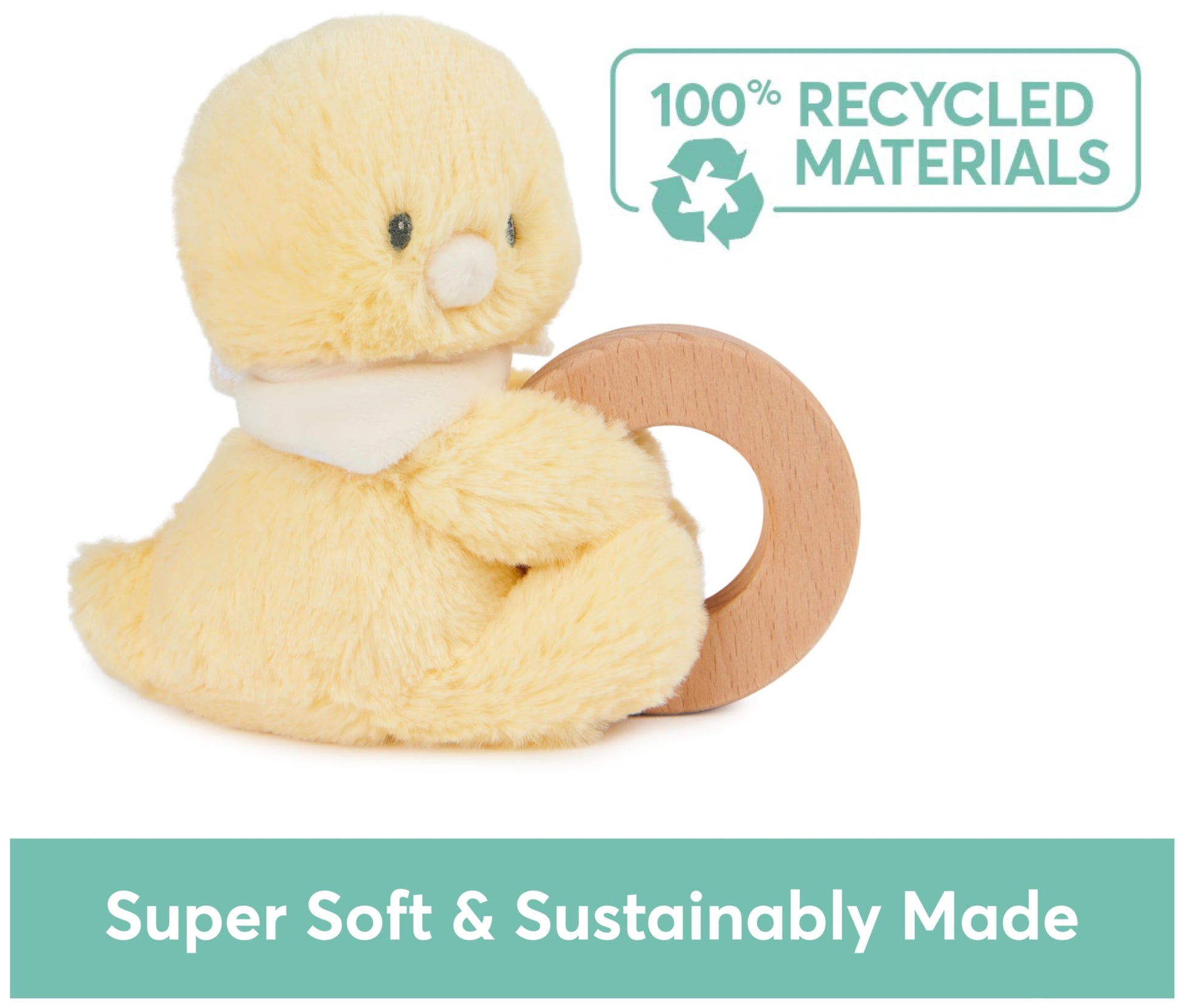 GUND Baby Sustainable Duckling Ring Rattle, Stuffed Animal Plush Made from 100% Recycled Plush Materials, Wooden Rattle for Babies and Newborns,