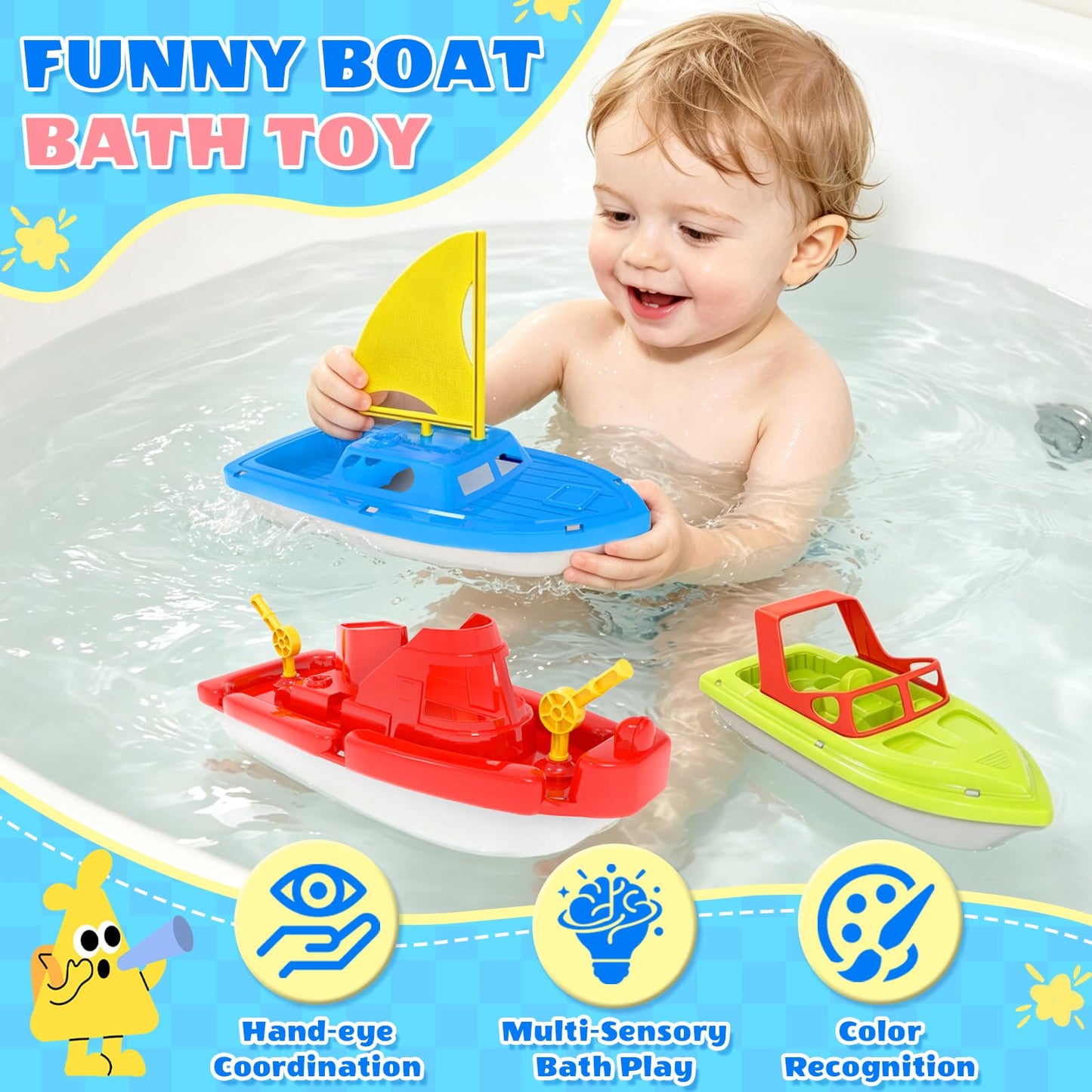 Toy Boat Fleet for Toddlers, Floating Water Play Boats for Pool, Bath & Beach, Colorful Boat Set for Kids Ages 3-5