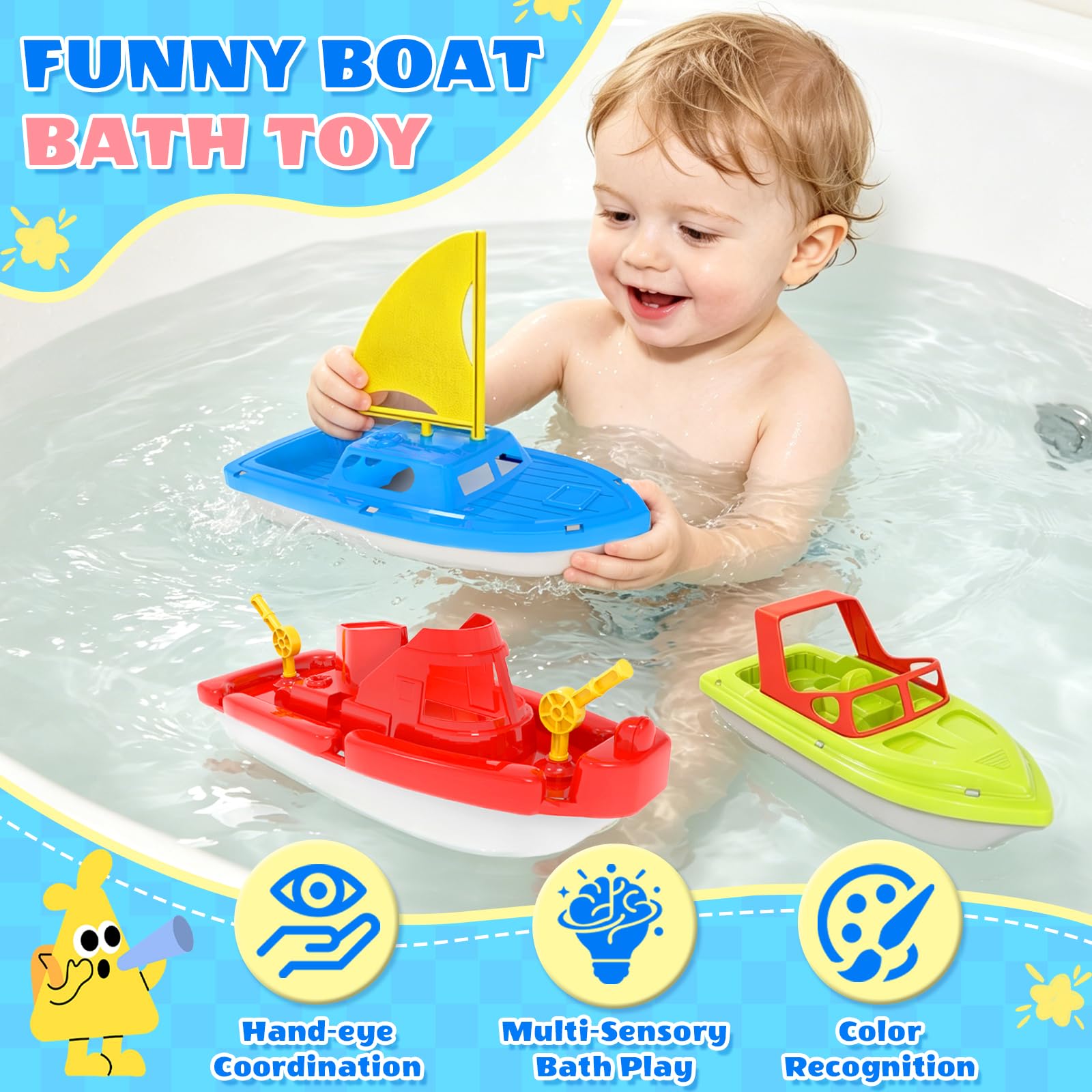 Toy Boat Fleet for Toddlers, Floating Water Play Boats for Pool, Bath & Beach, Colorful Boat Set for Kids Ages 3-5