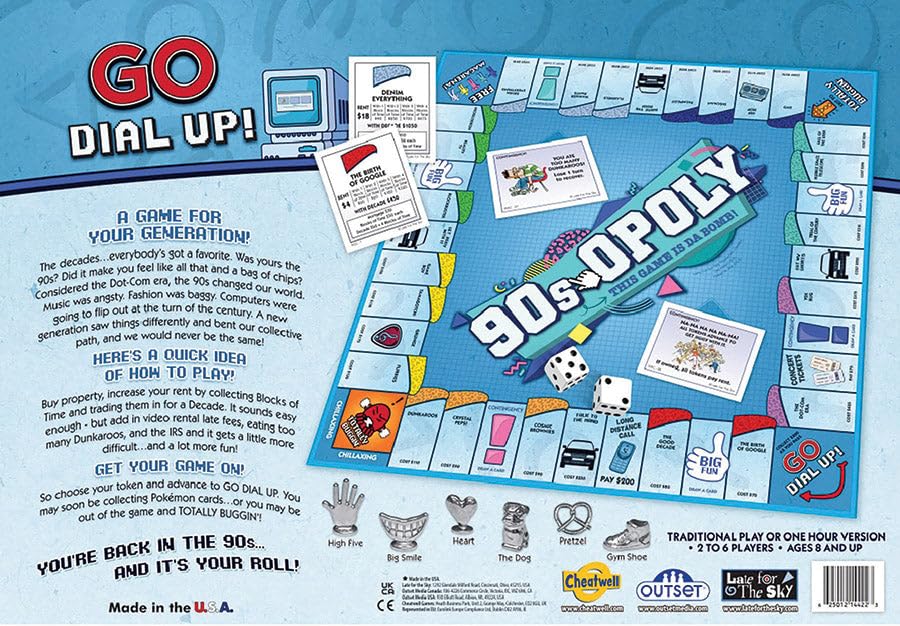 90s-Opoly Board Game - A Fun Property Trading Game that is The Bomb! - for 2 to 6 Players Ages 8 and up