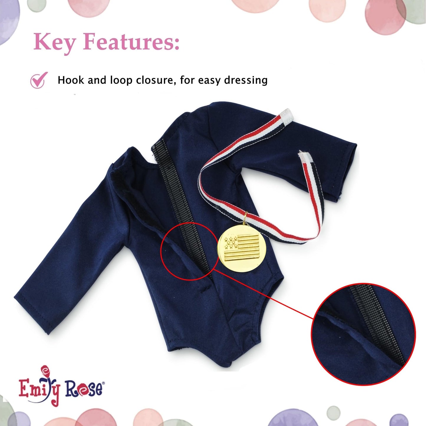 18 Inch Doll Gymnastics Outfit with Tumbling Mat - Emily Rose 4 Piece Gymnast Playset for American Girl Dolls, Includes Leotard, Gold Medal & Face