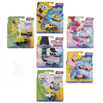 Hot Wheels Entertainment Character Cars Complete 6?Car Set - Spongebob, Trolls & Rugrats Die?Cast Vehicles, Ages 3+ (Pack of 6) HHB74-956P