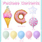 Pink Purple Blue Green Yellow Macaron Latex Balloons, Foil Donut Ice Cream Candy Balloon Sweet One Backdrops for Girls Women Birthday Party