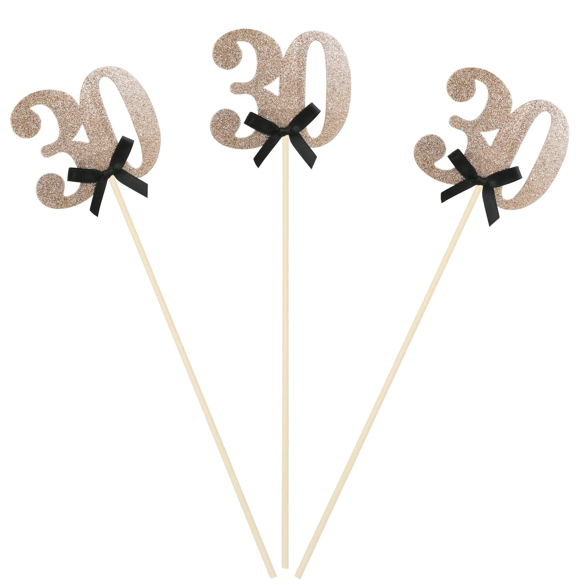 Siipoo Rose Gold Glitter 30th Birthday Centerpiece Sticks with Bow 30th Table Toppers Flower Toppers for Birthday Anniversary Table Party Decorations