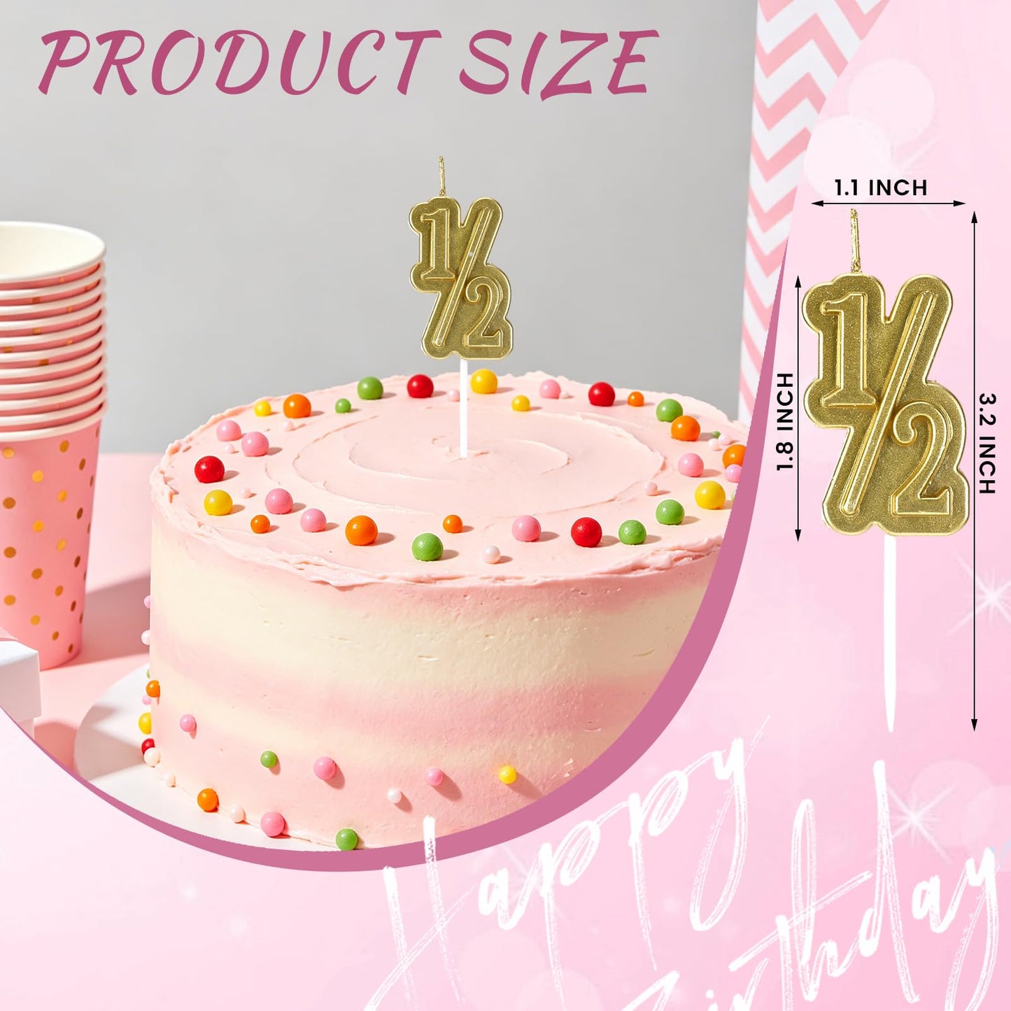 DONQTWAY Half Way To One Banner-Half Birthday Decorations for Boys Girls, White 1/2 Birthday Cone Hat with 1/2 Golden Number Candles for Boys 6 Months