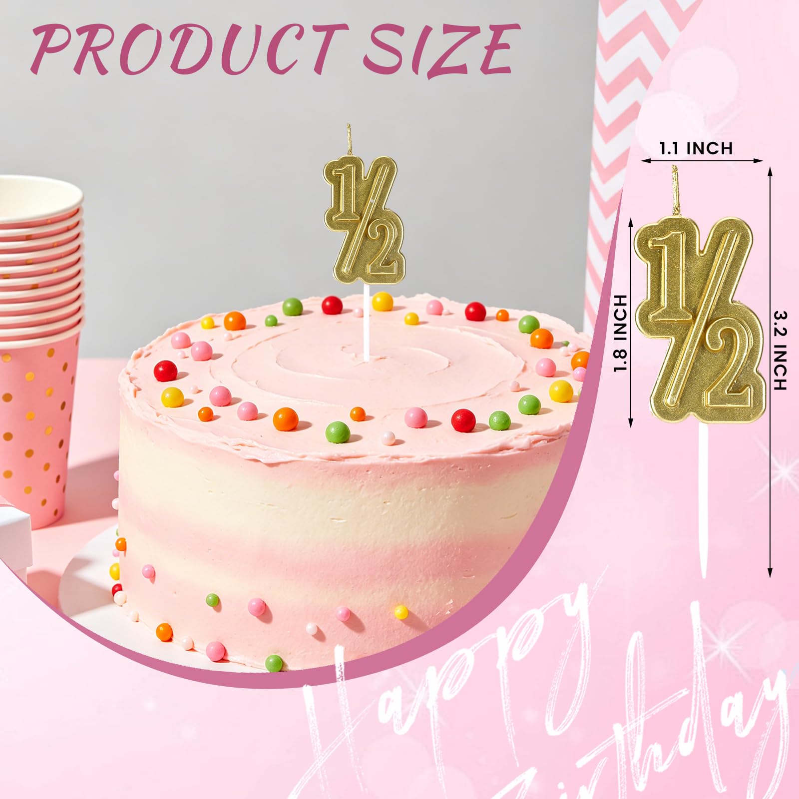 DONQTWAY Half Way To One Banner-Half Birthday Decorations for Boys Girls, White 1/2 Birthday Cone Hat with 1/2 Golden Number Candles for Boys 6 Months