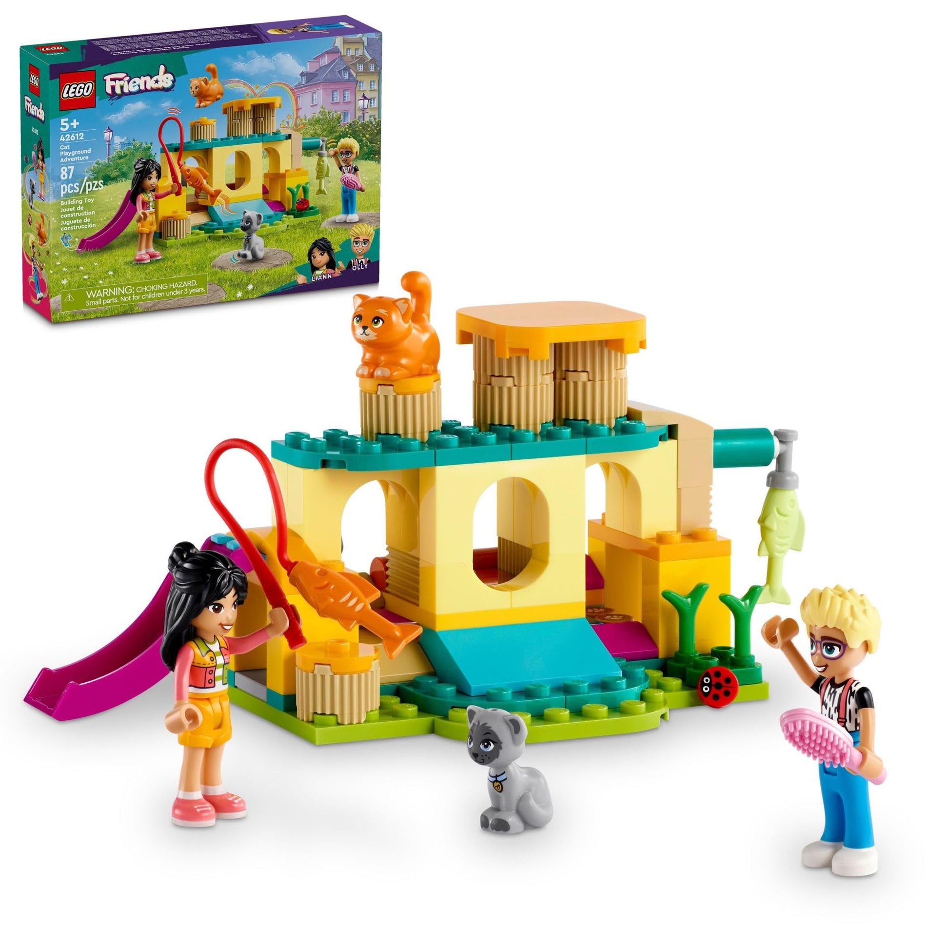 LEGO Friends Cat Playground Adventure, Animal Toy with Figures, Gift Set Idea for Kids, Girls and Boys 5 Years and Up, Pretend Play with Mini-Doll