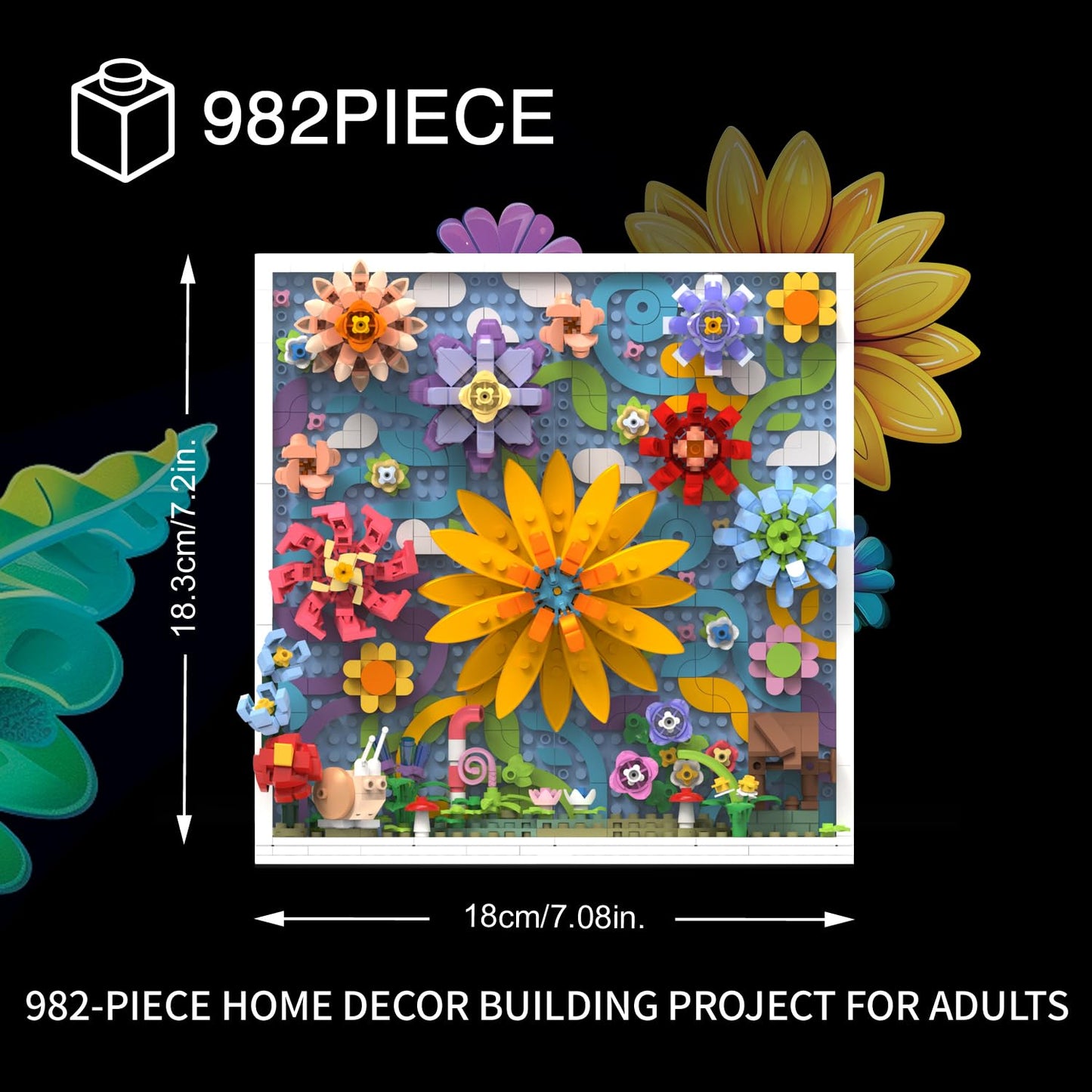 TG BLOCKS Micro Brick Flower World Building Set, 3D Floral Wall Art Home Office Decoration or Table Display, Creative Building Craft Set, Ideas Gift