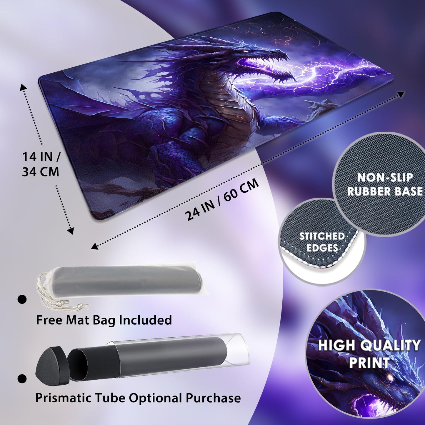 FROGIGO Custom Playmat 24" x 14" Non-Slip with Mat Bag - Printable Play Zone & Optional Stitched Edging, Any Image Printed Your Design Tournament