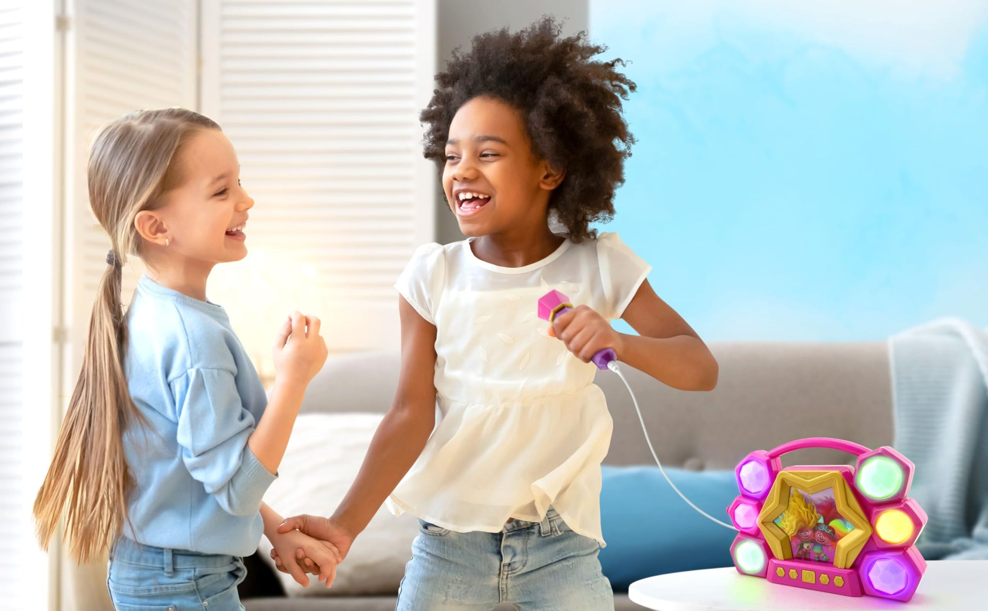 eKids Trolls Band Together Karaoke Microphone with Bluetooth Speaker for Fans of Trolls Toys, Kids Karaoke Machine with Built in Music