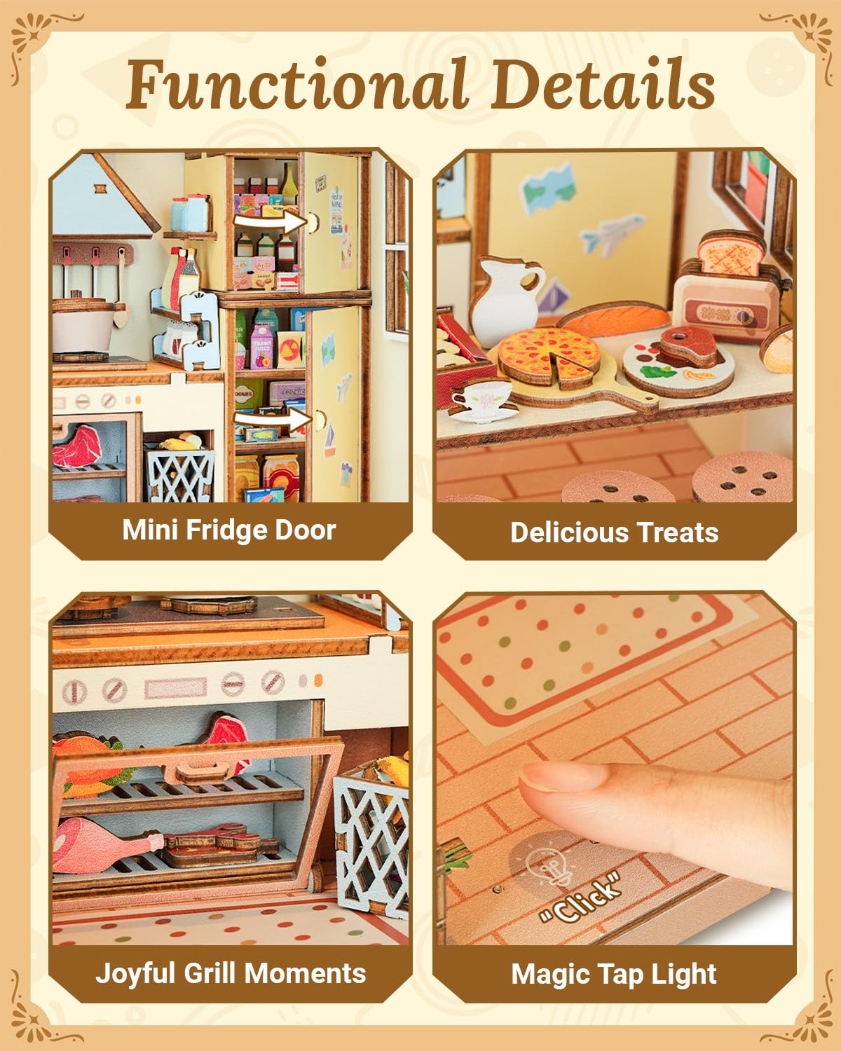 DIY Dollhouse Miniature House Kit 1:20 Scale Kictchen with LED Light, Tiny House Building Kit 3D Wooden Puzzle Crafts for Adults Home Decor Gift