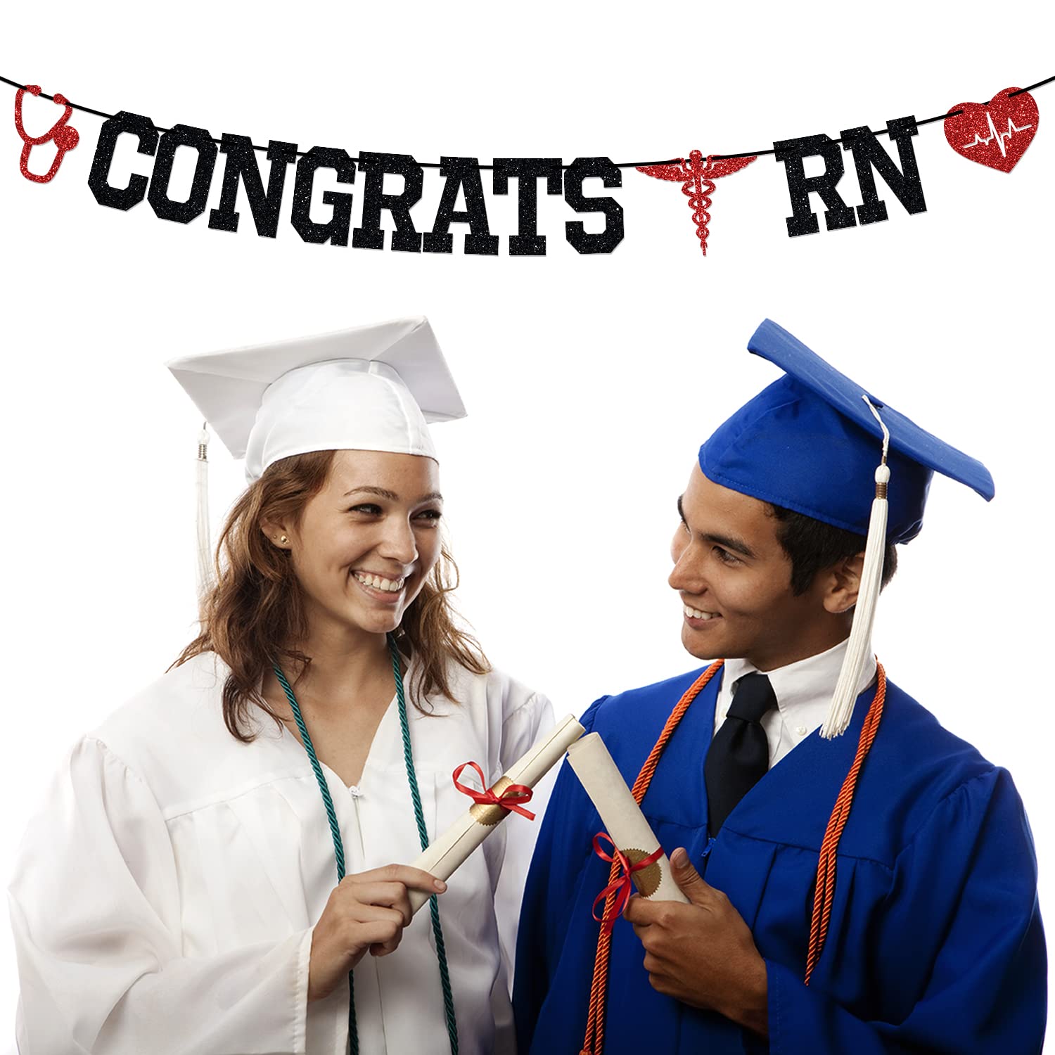 Congrats RN Banner, Future Nurse/BSN/NP, Big Nurse Energy, 2026 Nursing School Survivor Graduation Party Decorations Supplies, Black Glitter