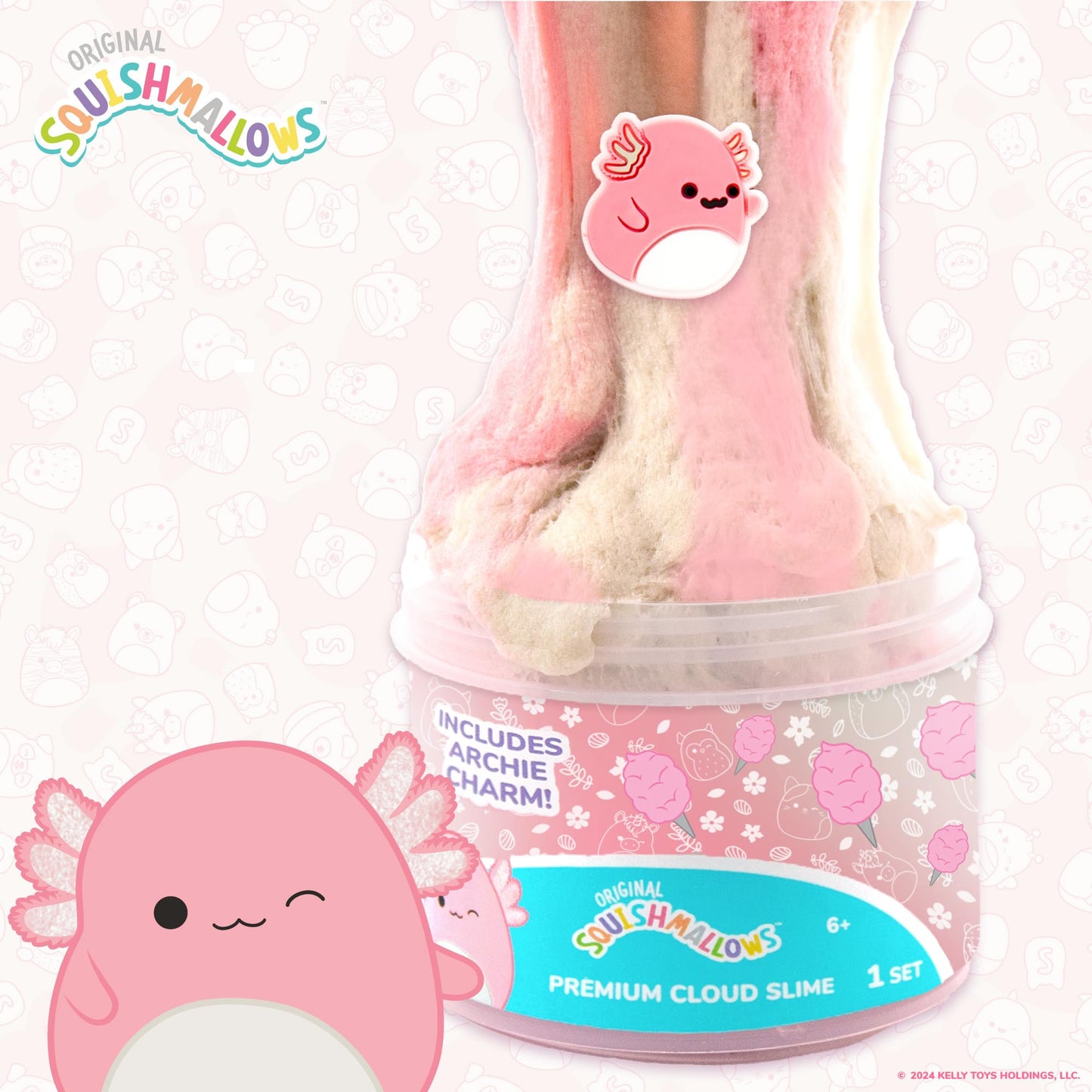 Original Squishmallows Scented Slime Jar, Cotton Candy, Archie the Axolotl