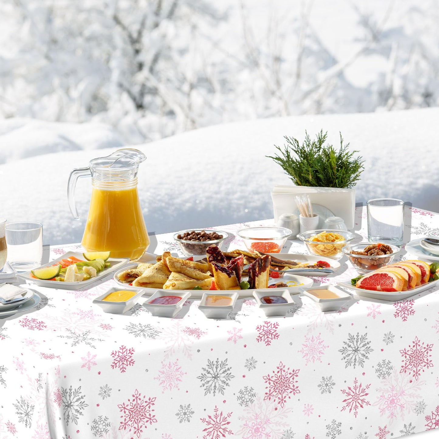 YTGUVBK Winter Snowflake Tablecloth 3pcs Pink Christmas Decorations Snowflake Plastic Table Cloth Winter Wonderland Disposable Table Cover