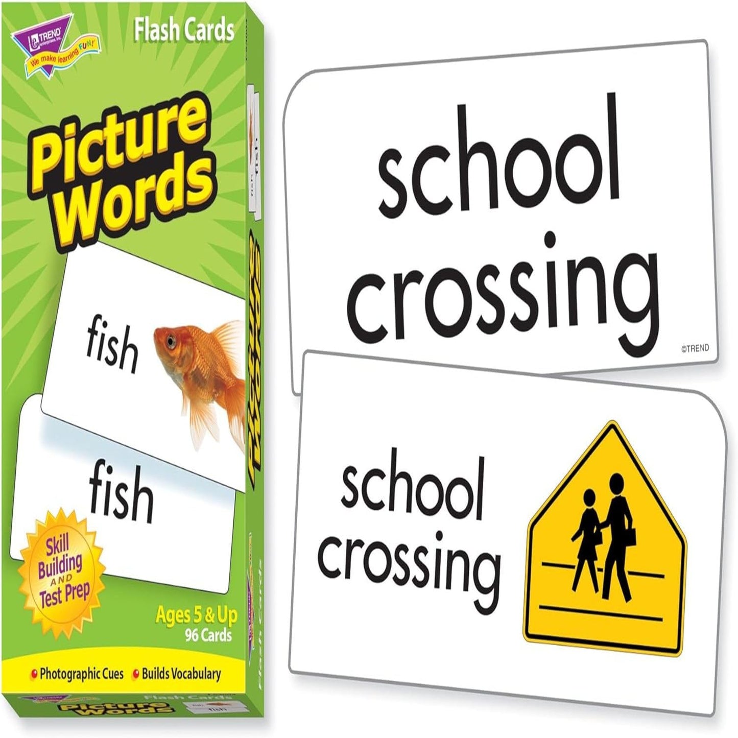 Trend Enterprises: Picture Words Skill Drill Flash Cards, Content-Rich Self-Checking Cards to Practice and Master, Great for Skill Building, 96 Cards