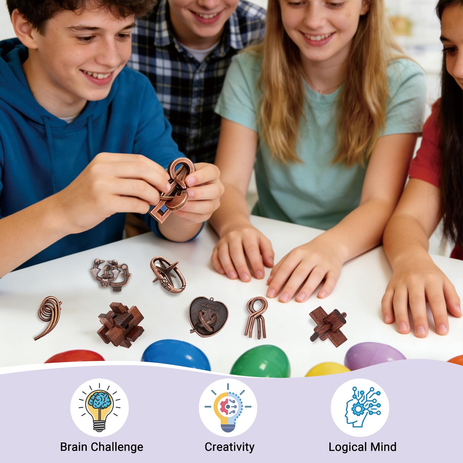 24 Pcs Brain Teaser Puzzles for Adults - Metal & Wooden 3D IQ Test Logic Game, Unlock Interlocking Brain Puzzle Toys for Teens Kids, Smart Educational