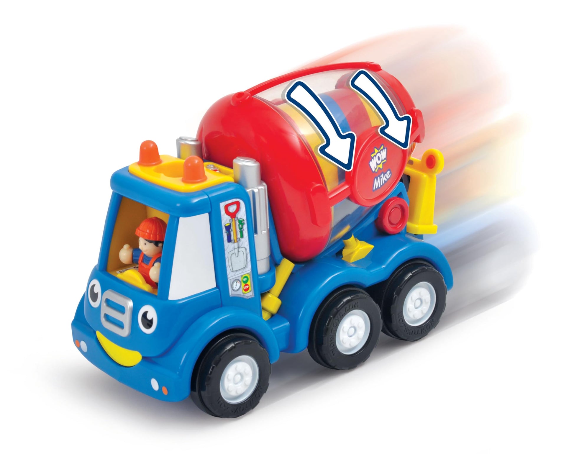Wow Toys Mix ‘n’ Fix Mike - Construction Cement Mixer Truck with Driver Figure | Friction Powered, No Batteries, Safe Toddler Toy Ages 1-5
