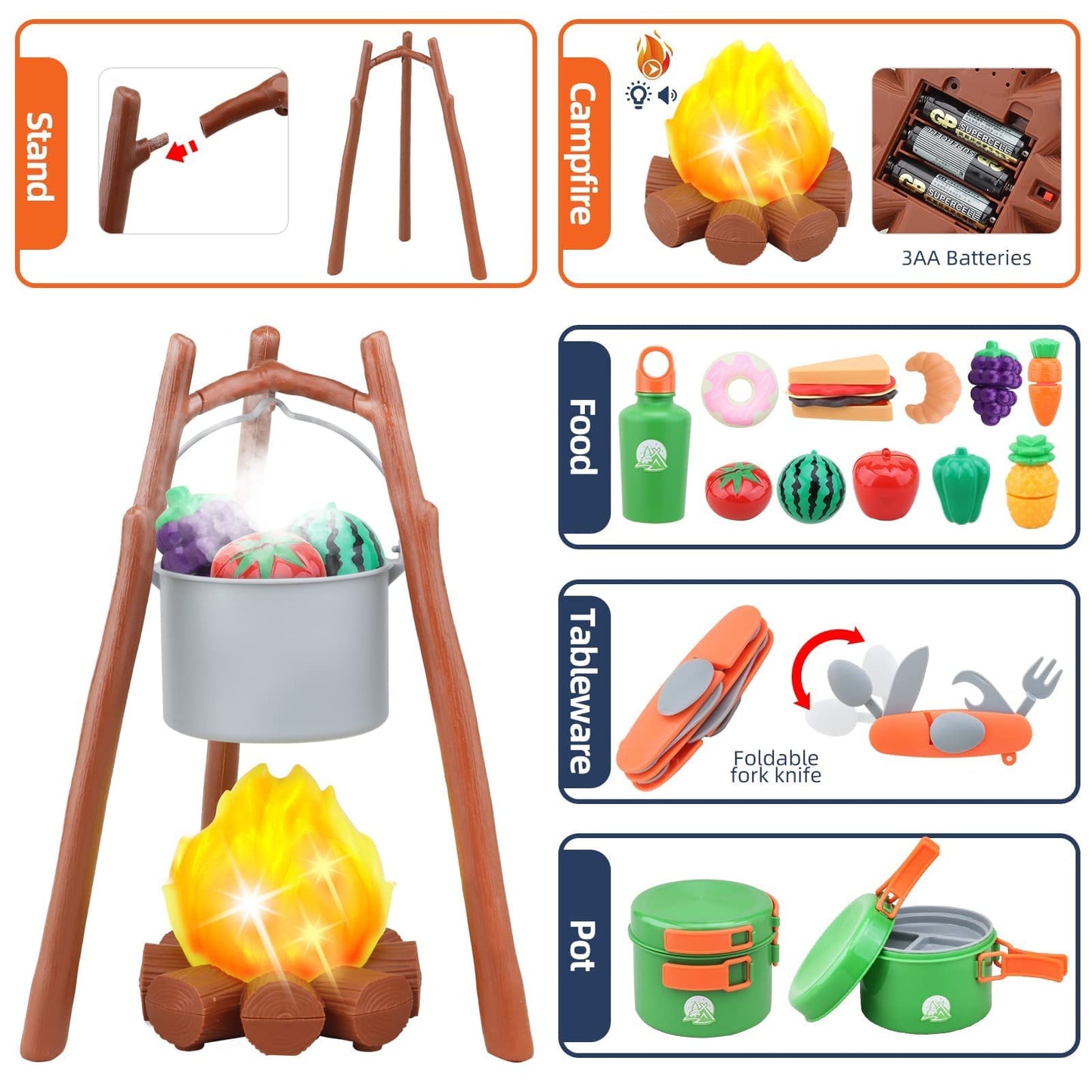 MITCIEN Kids Camping Toys Set with Tent, Camping Toys for Kids, Outdoor for Toddlers Boys Girls Age 3 4 5 6, Include Tent/Campfire/Oil Lamp/Pretend