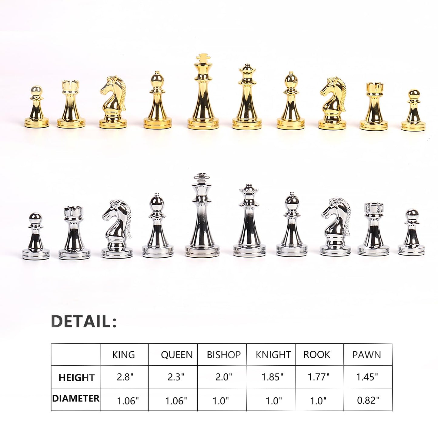 15-Inch Folding Chess Set, Wooden Board with Metal Pieces，Metal Bronze Chess Pieces, Travel Board Game with Extra 2 Queens (Gold and Silver)