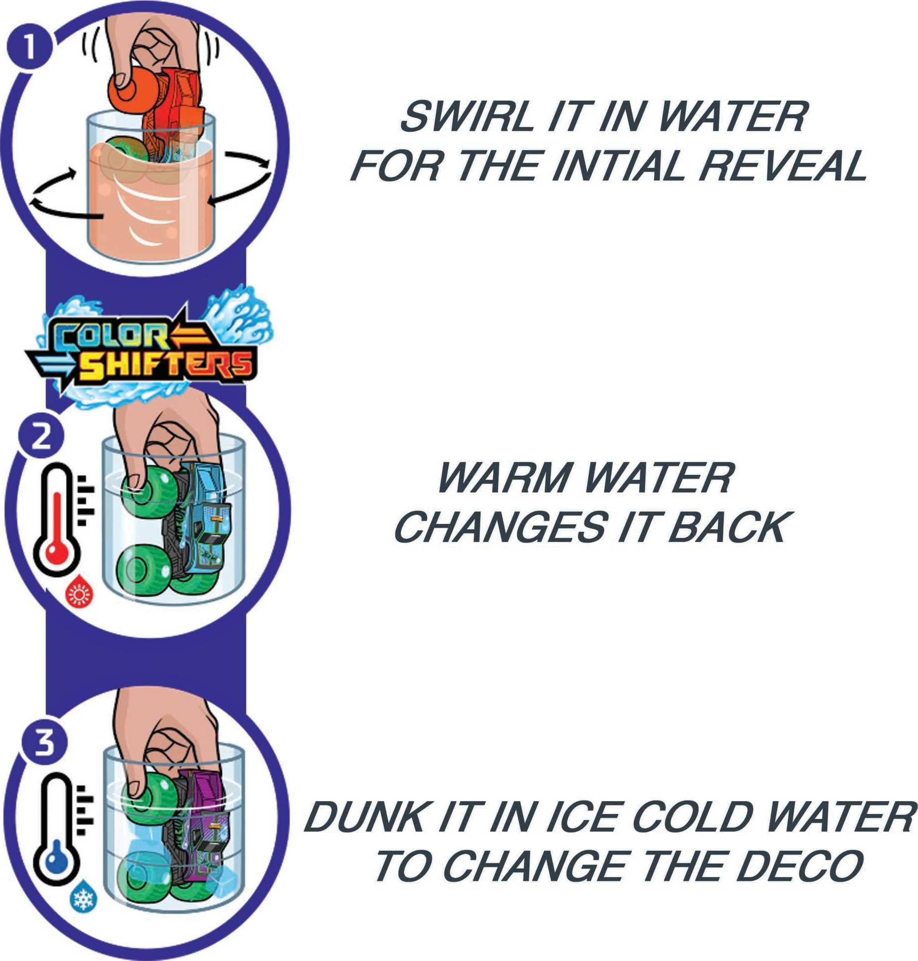 Hot Wheels Monster Trucks Color Reveal 2-Pack & Clip-On Water Tank, 2 Toy Trucks with Surprise Color Change (Styles May Vary)