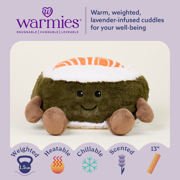 warmies Microwavable & Weighted Stuffed Animals, Salmon Sushi - Heated Stuffed Animal Plushie for Warmth & Comfort - Cute Soft Plush Toys for Adults