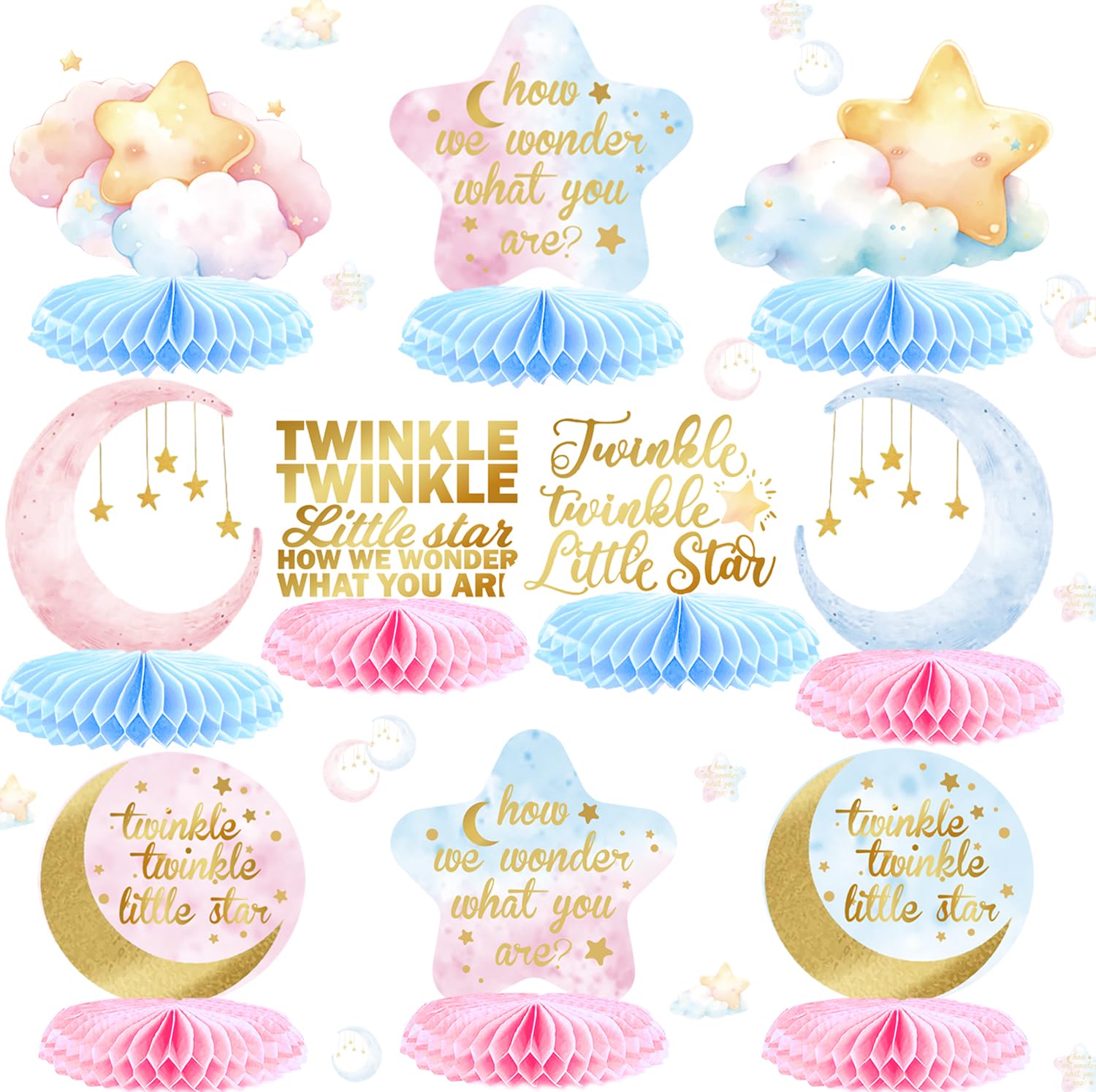 Twinkle Twinkle Little Star Honeycomb Centerpieces, Twinkle Twinkle Little Star Gender Reveal Decorations, Gender Reveal Centerpieces for Table