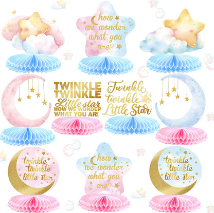 Twinkle Twinkle Little Star Honeycomb Centerpieces, Twinkle Twinkle Little Star Gender Reveal Decorations, Gender Reveal Centerpieces for Table