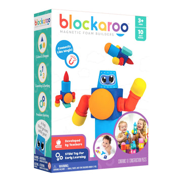 Blockaroo Magnetic Foam Building Blocks - 10-Piece Robot, Bath Toys for Toddlers, Preschool Toys, Bathtub Toys, Sensory Toys, Blocks for Toddlers 3-5