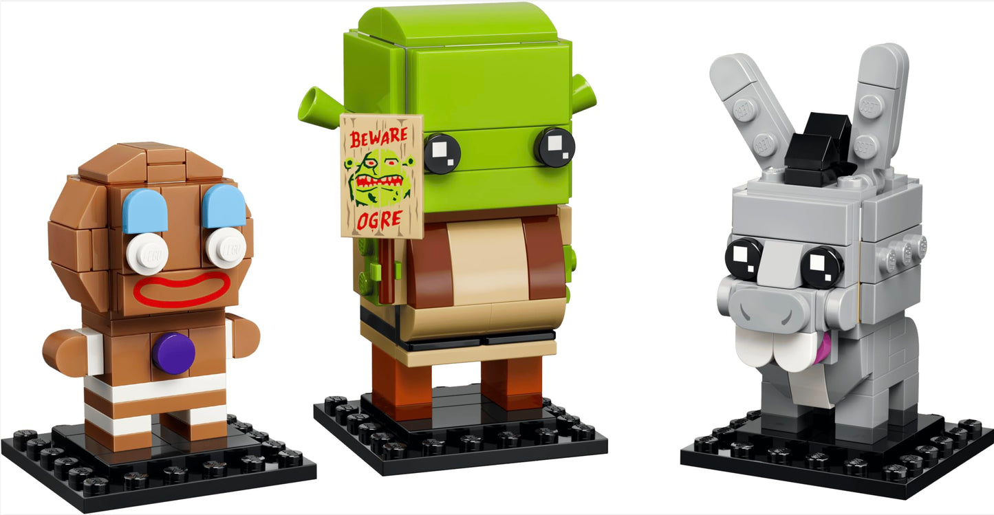 LEGO BrickHeadz Shrek Donkey & Gingy Figures Set #40923 - 260 Pieces, 3 Collectible DreamWorks Characters incl. Shrek's Beware Ogre Sign | Ages 10+ |