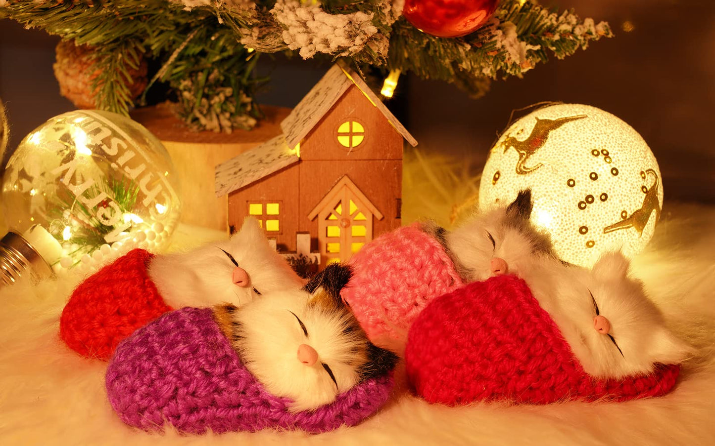 Coolayoung 8 Pieces Sleeping Cats in Slipper Dolls Mini Fluffy Kittens with Meows Sounds Sleeping Kitten Toy Decors for Home Table Car Decor Kids