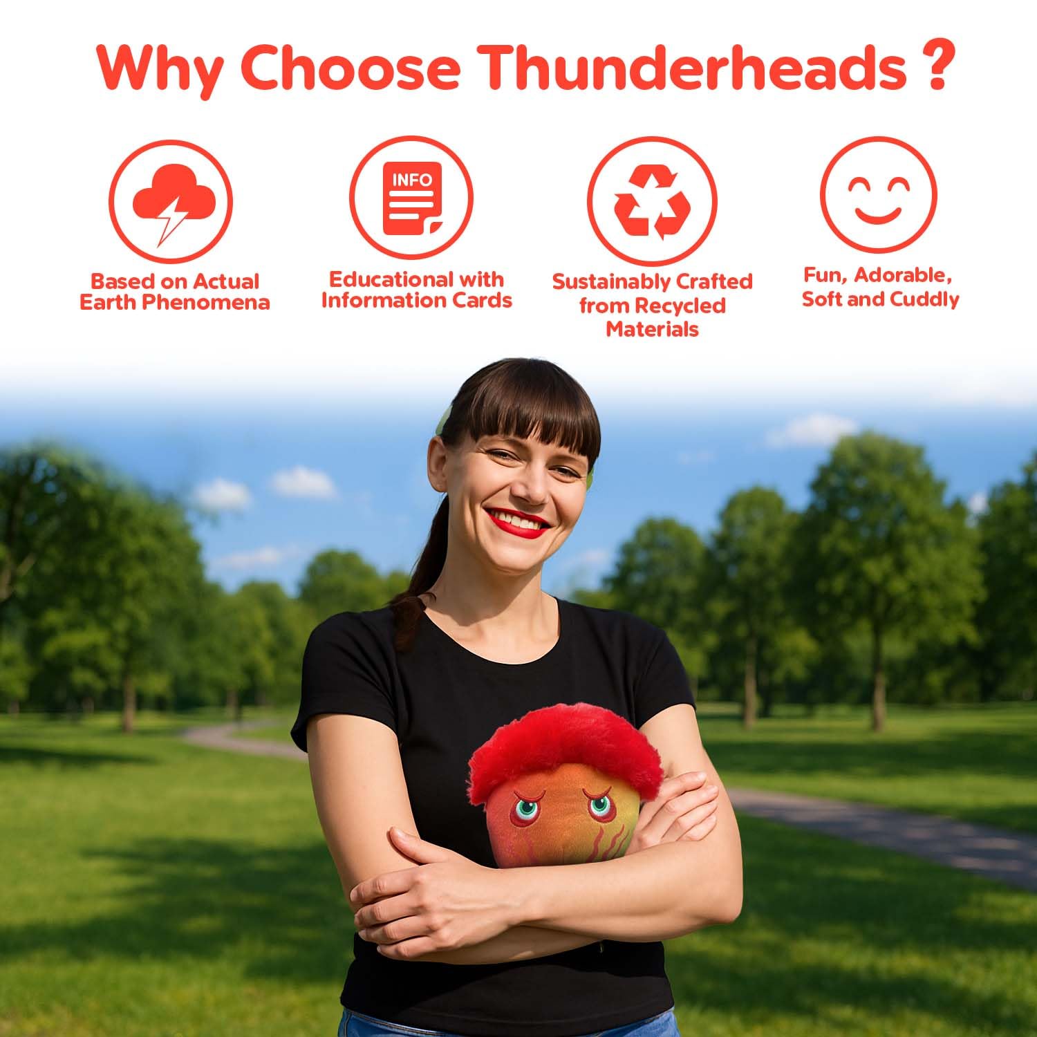 Thunderheads Heat Wave Plush, Nature-Inspired Educational Plushie with Fact Card, Soft Collectible & Sustainably-Made Weather Gift Stem Learning
