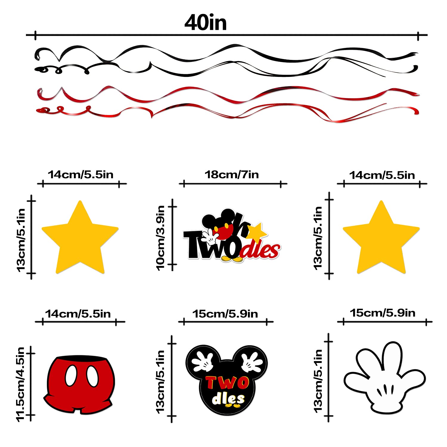 LINGTEER Oh Twodles Birthday Swirls Streamers - Cheers to Boys 2nd Birthday Kids Two Years Old Mouse Theme Party Hanging Decorations.
