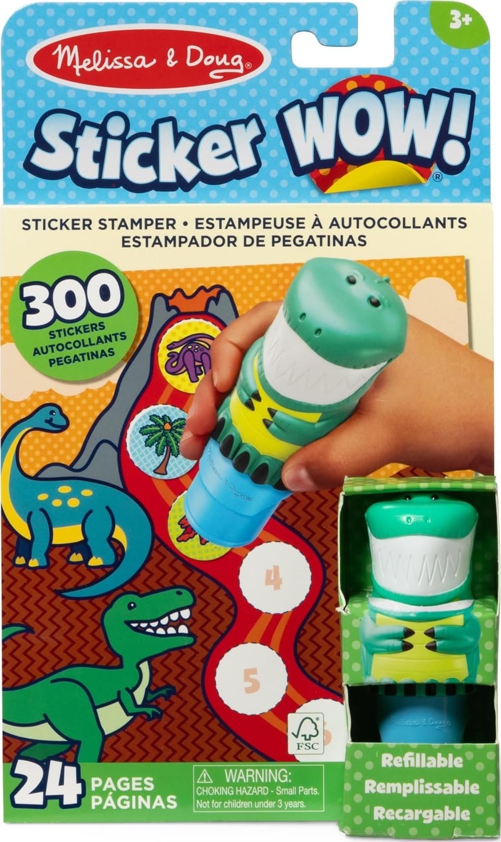 Melissa & Doug Sticker Wow!™ Dinosaur Bundle: 24-Page Activity Book, Refillable Sticker Stamper, Mini Pad, 500 Stickers, Arts and Crafts for Kids Ages