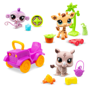 Littlest Pet Shop, Safari Play Pack - Gen 7, Pets #53,#54, #55, Authentic LPS Bobble Head Figure, Collectible Imagination Toy Animal, Kidults, Girls