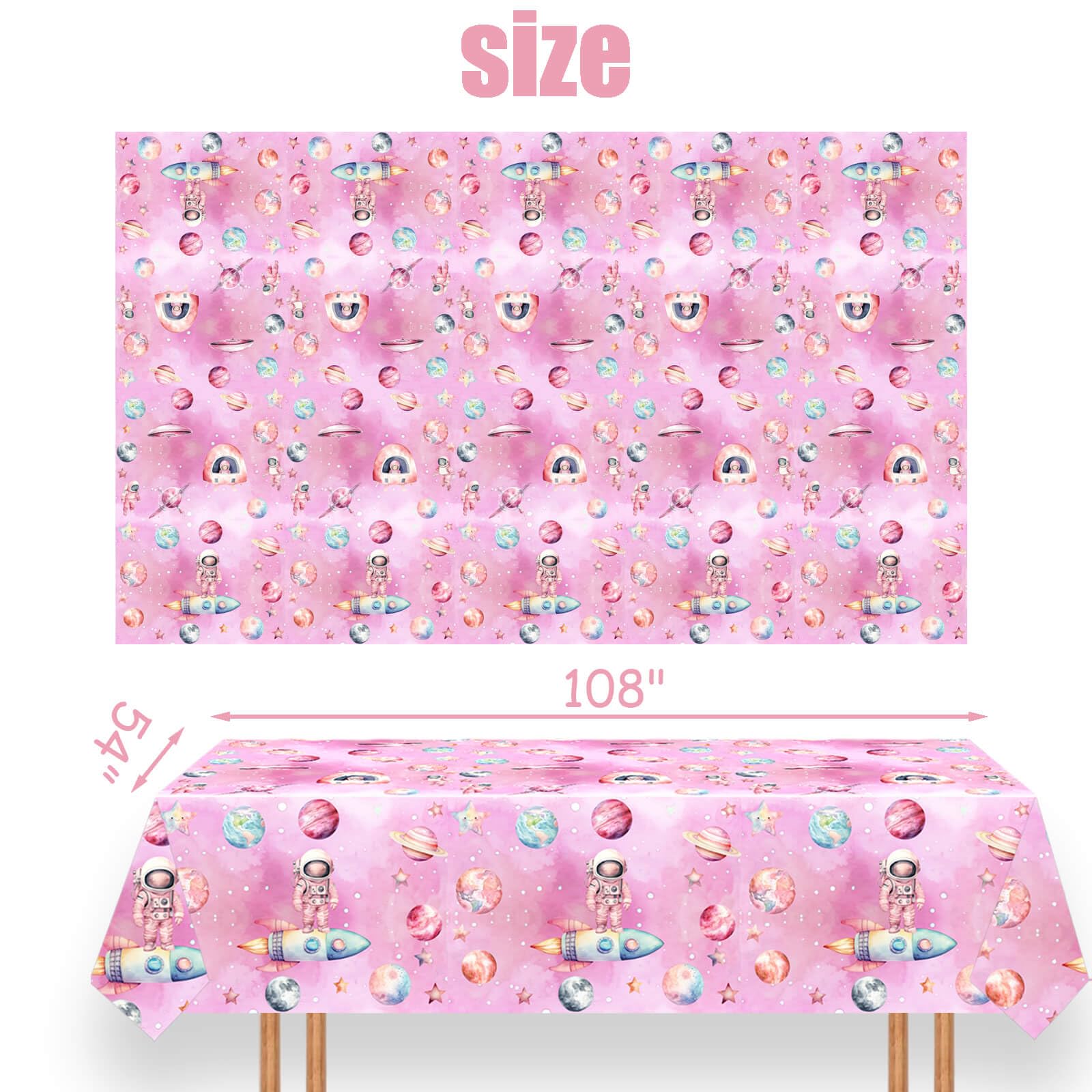 2 Pcs Outer Space Girls Birthday Party Tablecloth 54'' x 108'' Space Table Covers for Astronauts Theme Girls Baby Shower 1st 2nd 3rd 4th 5th Birthday