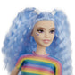 Barbie Fashionistas Doll with Long Blue Crimped Hair, Star Face Makeup, Multi-Color Striped Tee, Denim Skirt, Black Boots & Silvery Chain Belt, Toy