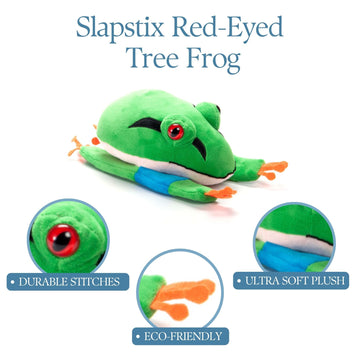 The Petting Zoo Red-Eyed Tree Frog Stuffed Animal Plushie Slap Bracelet, Gifts for Kids, Slapstix Wildlife Animals, Green Frog Plush Toy, 10 inches