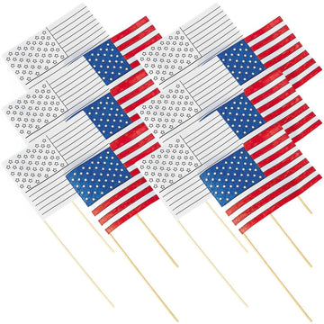 Small Paper Color Your Own American Flags - 8 1/2" x 6" on 13 3/4" - 12 Pc.