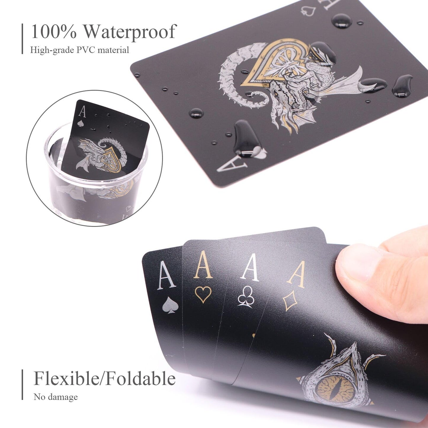 WJPC Easy Shuffling Plastic Waterproof Playing Cards,Cool Black Dragon Poker Cards for Game and Party, Deck of Cards?Dragon
